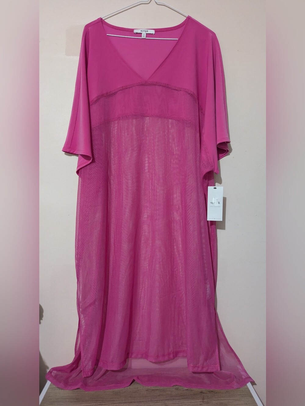 Sympli Mesh V-Neck Beach Cover-Up in Peony Pink Size 16 New with Tags!